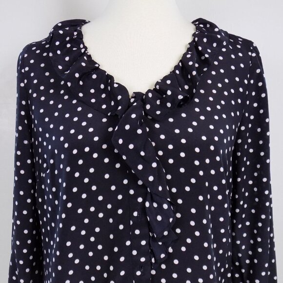 vintage 100% silk polka dot spotted ruffle top - Picture 1 of 5